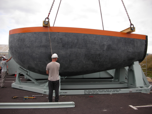 The Bow Dome being packed for shipment at Tods Defence production site, at Portland, UK.