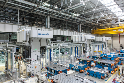 Schuler downstroke presses are used by BMW to manufacture CFRP parts for its i3 electric vehicle. (Picture courtesy of Schuler.)