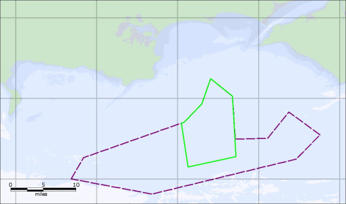 The wind park (outlined in green) has a Potential Installed Capacity of between 900MW - 1200MW