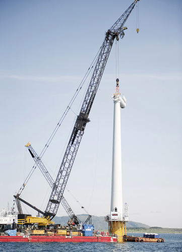 Erection of the world’s first large-scale floating turbine with a capacity of 2.3 MW.