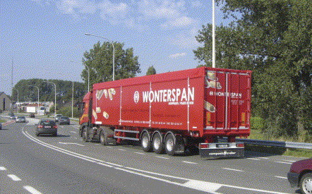 The trailer on the road.
