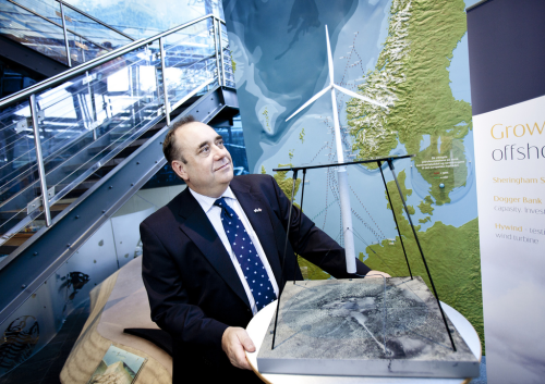 First Minister Alex Salmond views model of Statoil's Hywind turbine in Stavanger in Norway.