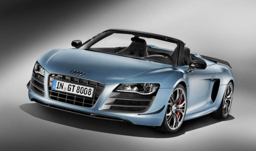 The Audi R8 GT Spyder has a 5.2 litre V10 engine and accelerates from 0 to 100 km/h (62.14 mph) in 3.8 seconds. It has a top speed of 317 km/h (196.97 mph).