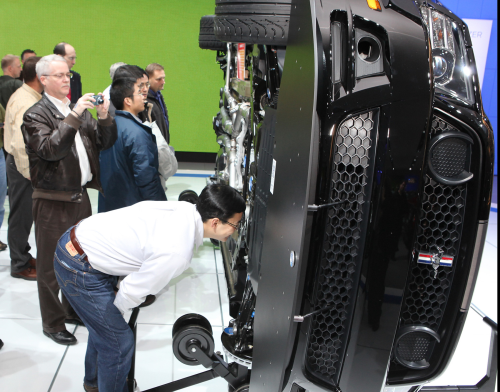Engineers were able to get up close and personal to examine the new vehicles on display at the North American International Auto Show in Detroit in January. (Picture courtesy of NAIAS.)
