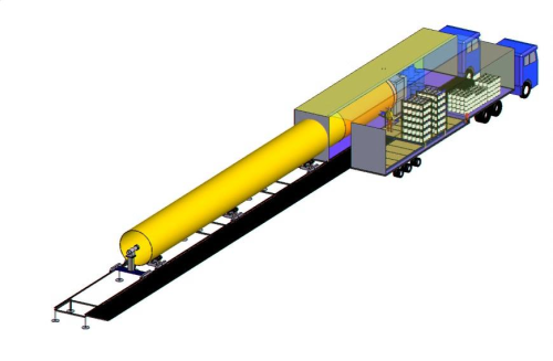 A horizontal mobile filament winding system (diameter 2.4 m, length 30 m).
