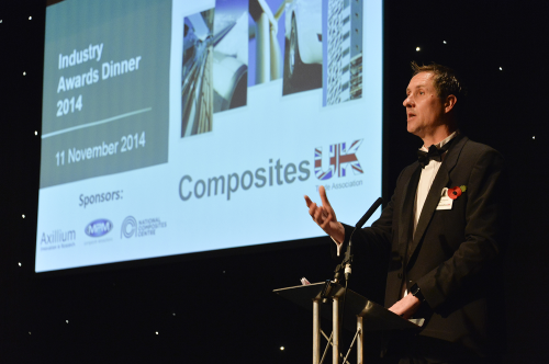 Andrew Dugmore, chairman of Composites UK, presenting at the dinner.