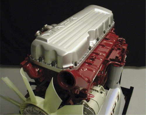 SMC valve covers answer the challenges of the high-temperature environment of heavy truck diesel engines. (Source: Meridian Automotive Systems.)