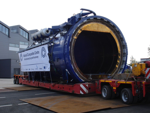 The 90 tonne autoclave being moved into the building.