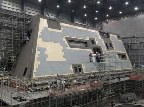 The deckhouse for DDG 1000, the first Zumwalt-class destroyer, is currently under construction at Ingalls Shipbuilding's Composite Center of Excellence in Gulfport, Mississippi.