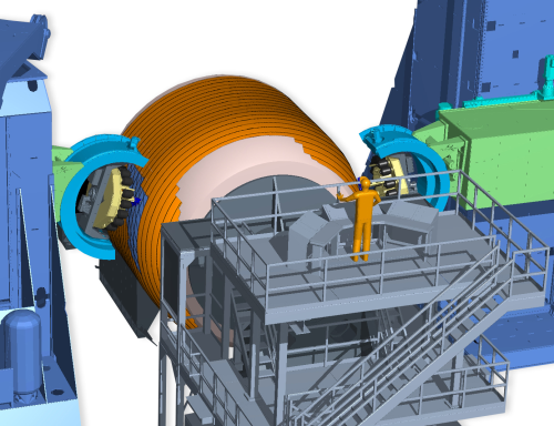 CG Tech supplies machine independent off-line NC programming software for AFP machines. Current projects include a large one-piece fuselage barrel on an Electroimpact multi-machine AFP fabrication cell. A simulation of this is shown in the picture.