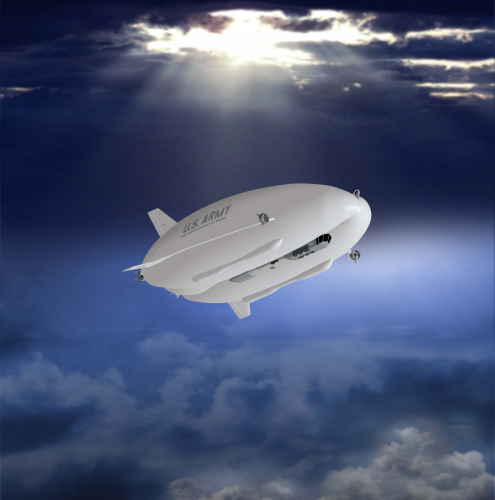 Artist's conception of the Long Endurance Multi-Intelligence Vehicle (LEMV). The airship will be able to sustain altitudes of 20 000 ft for a three-week period.