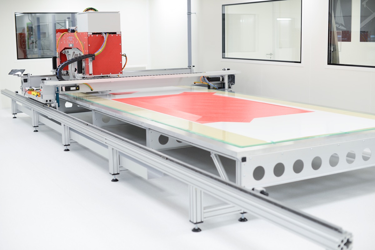 The automated tape laying machine for the manufacture of composite preforms.