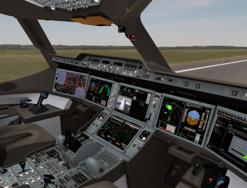 The A350 XWB’s advanced cockpit features six large LCD screens that represent the latest in display technology. (Picture © Airbus.)