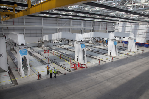 Jigs that will support the assembly of the composite wings for the CSeries aircraft are being installed at Bombardier's new wing facility in Belfast.