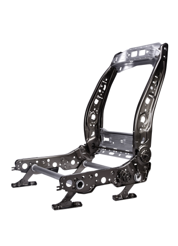 This Johnson Controls Modular Structure (MS) Lightweight seat frame is based on multi-material design. Elements of the seat are modular and interchangeable, and use lightweight alloys. (Picture courtesy of Johnson Controls.)
