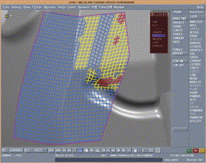 View of FiberSIM operating within CATIA to simulate the lay-up of a woven composite ply over a complex surface. This surface represents a tool used for fabricating the chassis of the Renault F1 Team racecar.