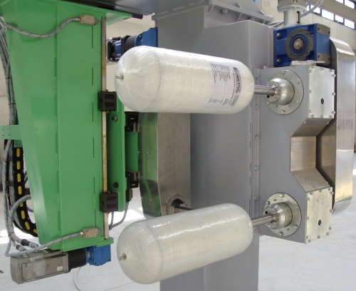 Filament winding a glass fibre composite CNG cylinder. (Picture courtesy of VEM SpA.)