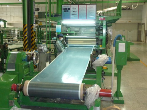 Carbon fibre unidirectional prepreg manufacture.