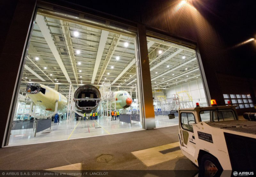 The three fuselage sections for Airbus’ third A350 XWB following their transport to the final assembly line in Toulouse. (Picture © Airbus S.A.S. 2013/F. Lancelot.)