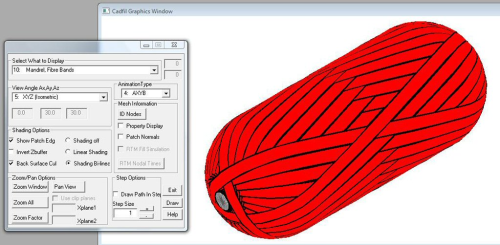 A Cadfil screen shot provides detailed winding information, including a 3D mandrel animation