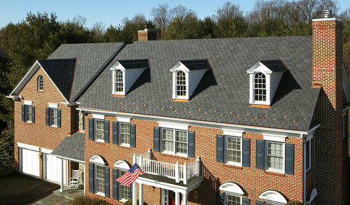 Composite slate roofing shingles from CertainTeed are lighter and more durable than natural slate, with a much less expensive installed cost.