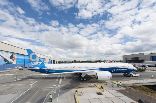 The first 787-9 rolled out of Boeing's Everett, Washington, factory on 24 August.