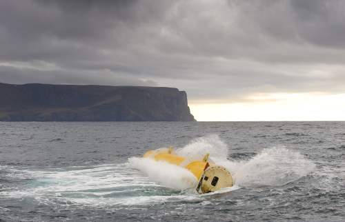 The Oyster wave energy device in action.