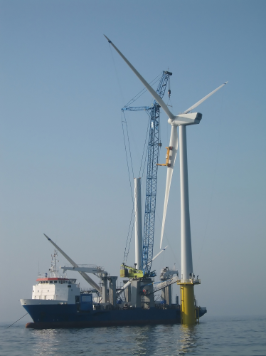 Picture of offshore wind turbine. (Picture used under license from Shutterstock.com © Yobidaba.)