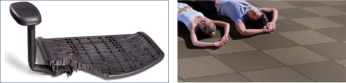 Injection moulding can be used, for example, to produce upholstery backings for office chairs (left picture) or for terrace flooring (right). (Picture courtesy of Werzalit.)