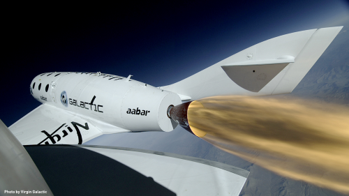 Close-up of SpaceShipTwo during its successful rocket-powered flight on 29 April 2013. (Picture courtesy of Virgin Galactic.)